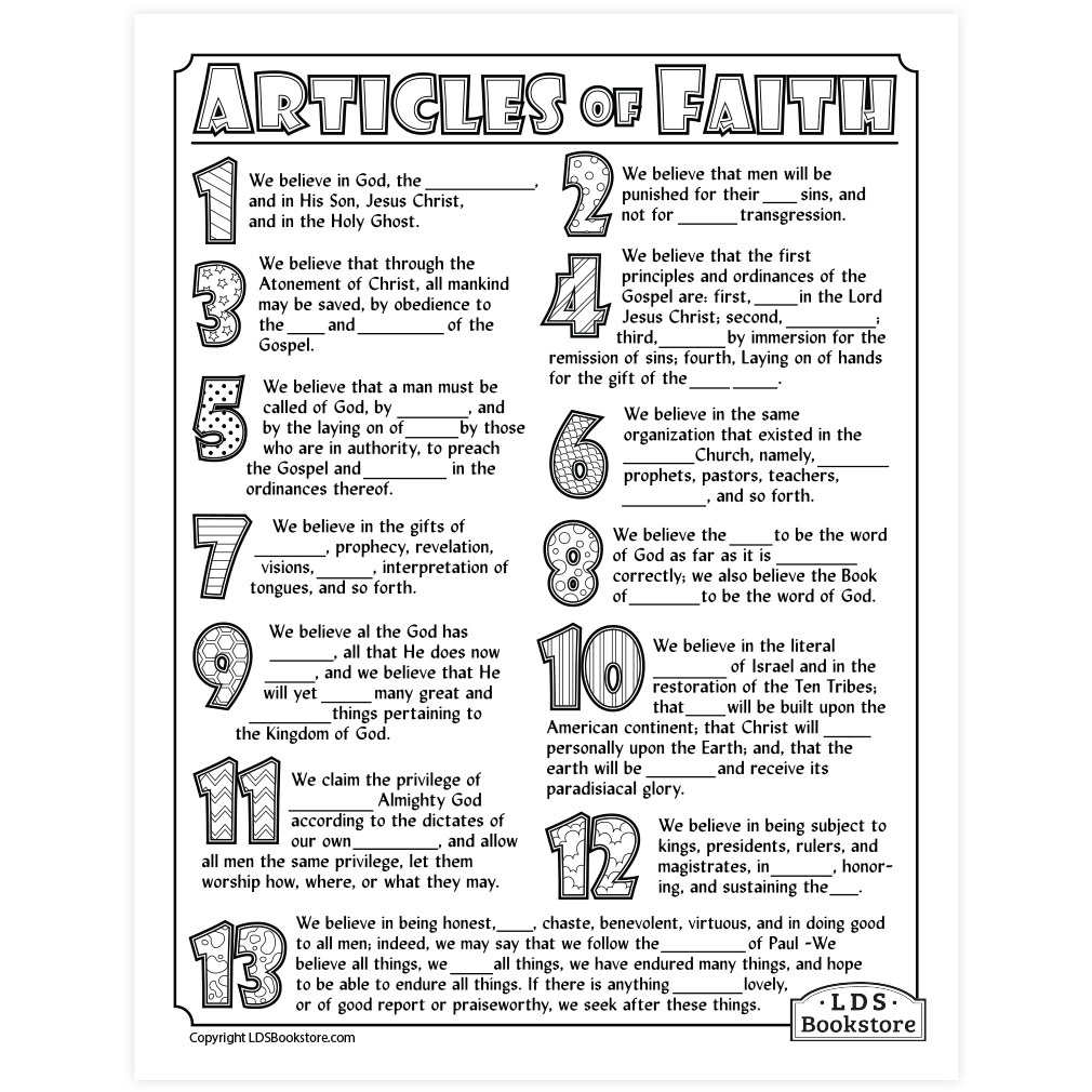 Articles Of Faith Coloring &amp;amp; Activity Page - Printable intended for Free Printable Articles Of Faith