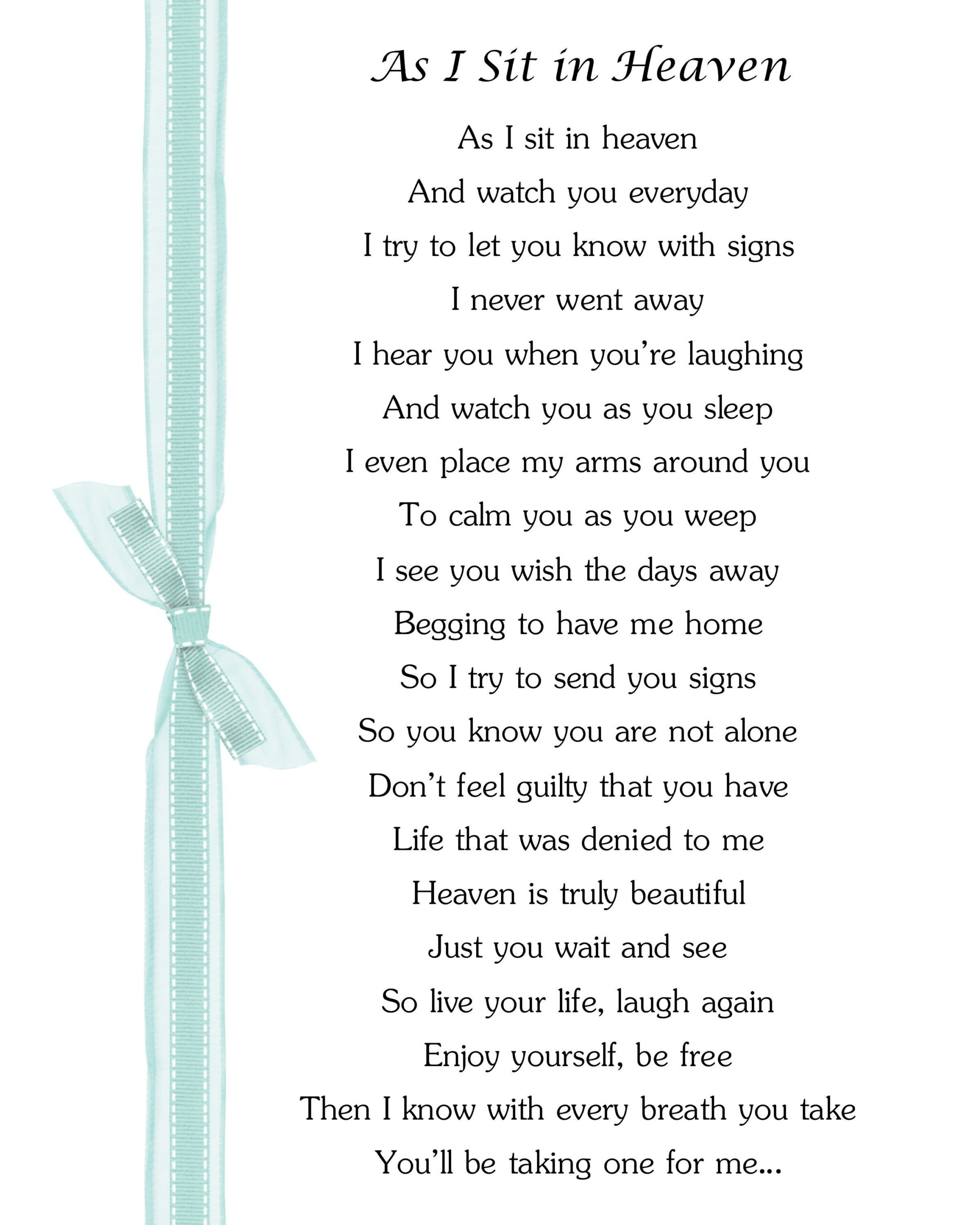 As I Sit In Heaven - Author Unknown intended for FREE Printable As I Sit In Heaven Poem
