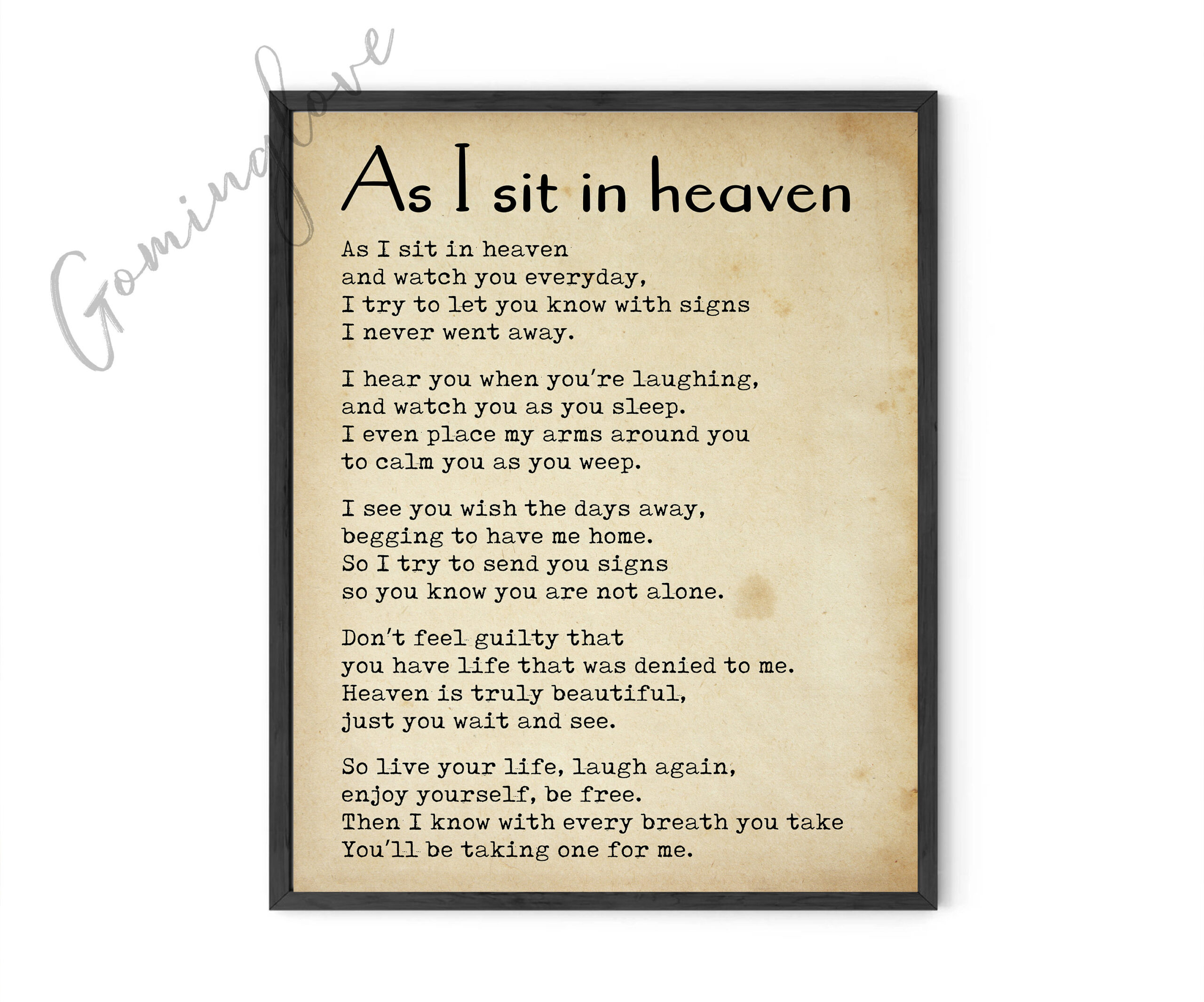 As I Sit In Heaven Poem Print: Memorial Wall Art (Digital Download throughout FREE Printable As I Sit In Heaven Poem