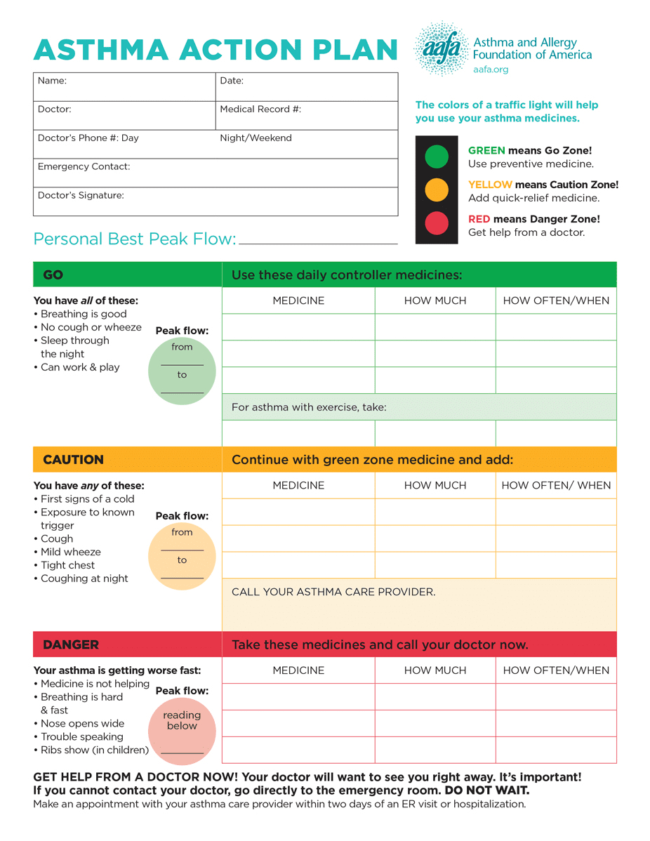 Asthma Action Plan regarding Free Printable Asthma Action Plan