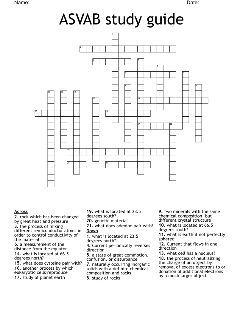 Asvab Study Guide Crossword - Wordmint throughout FREE Printable Asvab Study Guide
