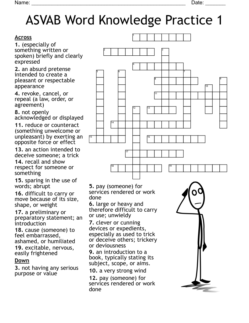 Asvab Word Knowledge Practice 1 Crossword - Wordmint intended for FREE Printable Asvab Practice Test
