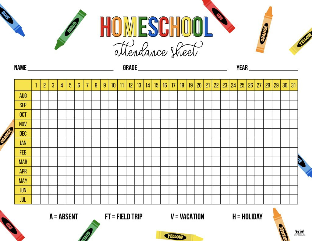 Attendance Sheets - 52 Free Printables | Printabulls intended for FREE Printable Attendance Sheet Homeschool