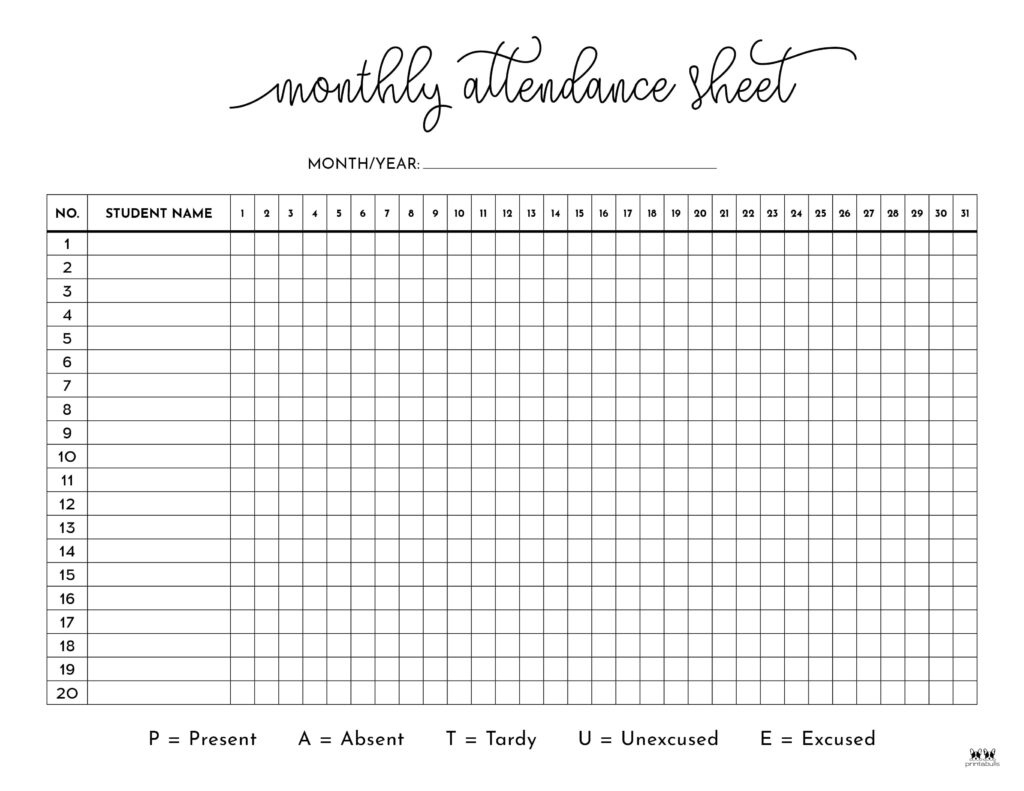 Attendance Sheets - 52 Free Printables | Printabulls intended for FREE Printable Attendance Sheet Template