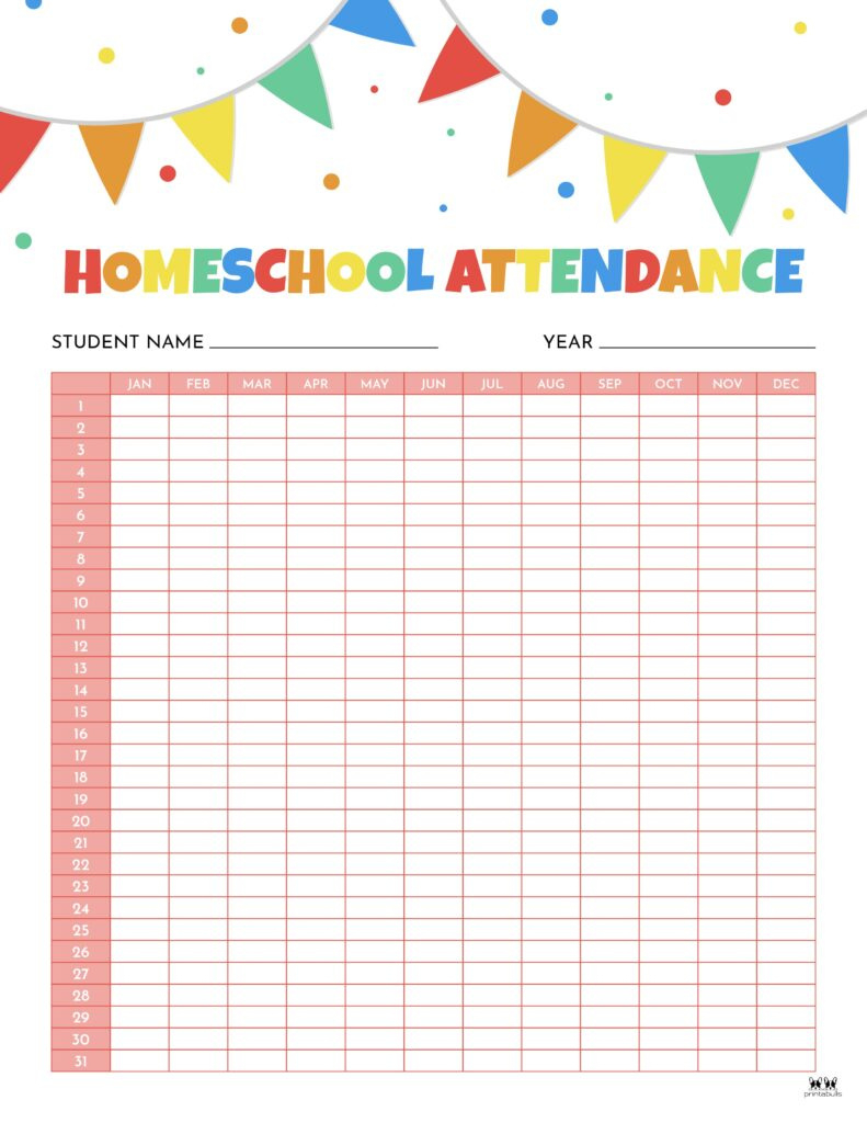 Attendance Sheets - 52 Free Printables | Printabulls with Free Printable Attendance Sheet Homeschool