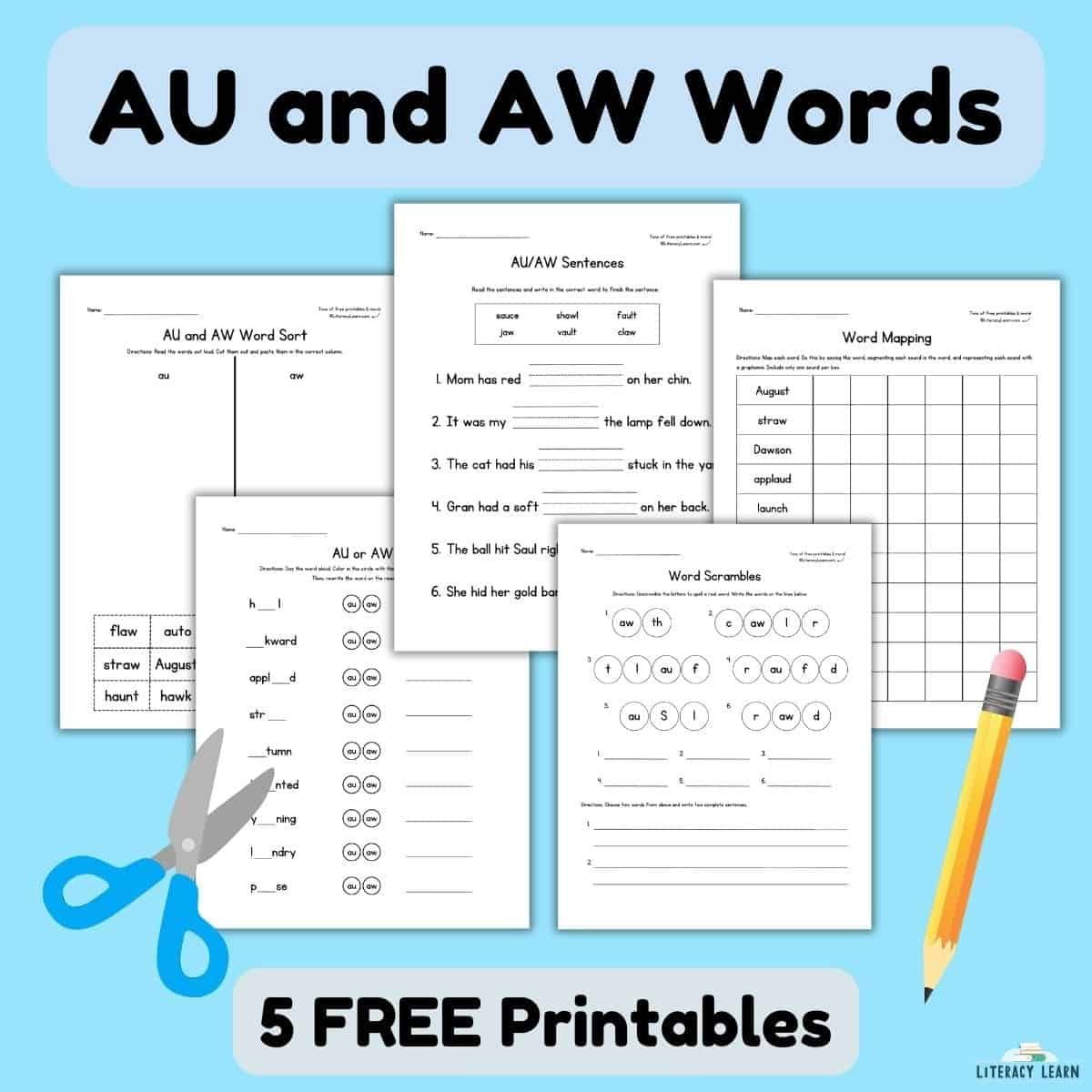 Au And Aw Words: Teaching Tips &amp;amp; 5 Free Worksheets - Literacy Learn within FREE Printable Au Aw Worksheets