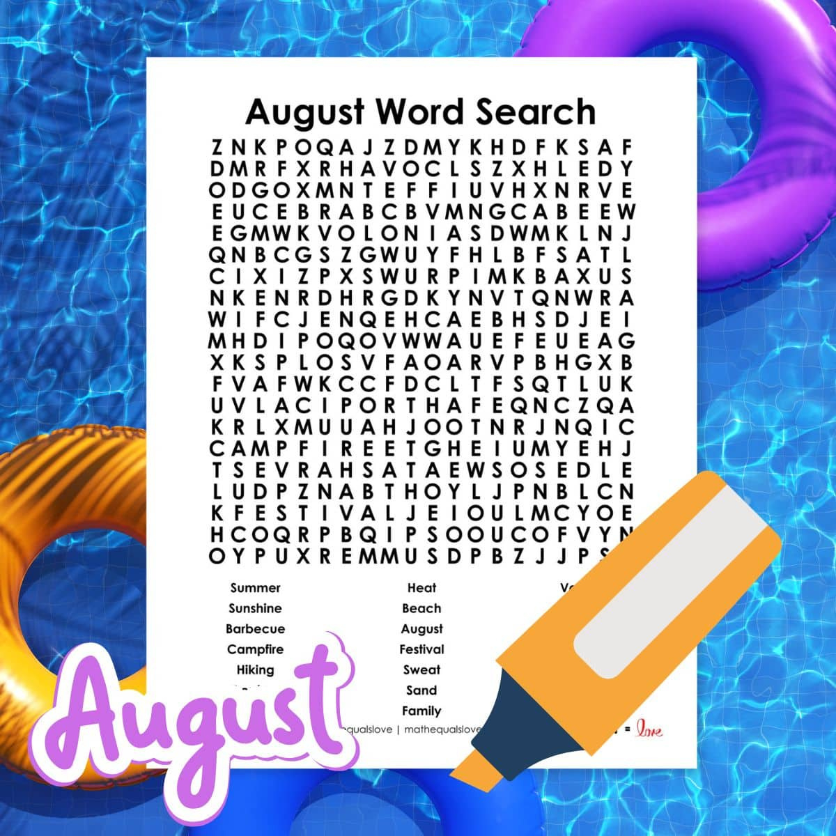 August Word Search Puzzle | Math = Love with regard to Free Printable August Word Search