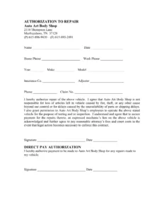 Authorization Repair Form ≡ Fill Out Printable Pdf Forms Online with regard to FREE Printable Auto Repair Authorization Form Template