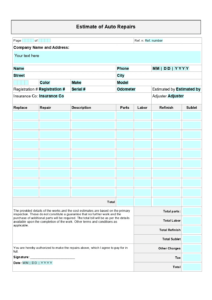 Auto Repair Estimate Template | Onlyoffice pertaining to Free Printable Auto Repair Estimate Form