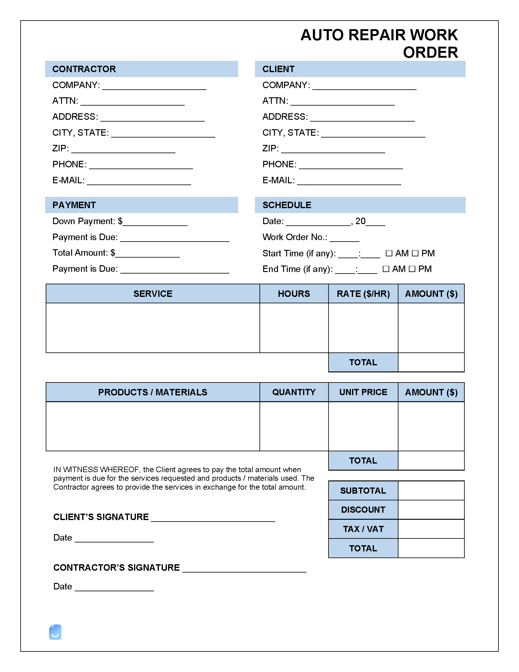 Auto Repair Work Order Template | Invoice Maker with regard to FREE Printable Auto Repair Work Order Template