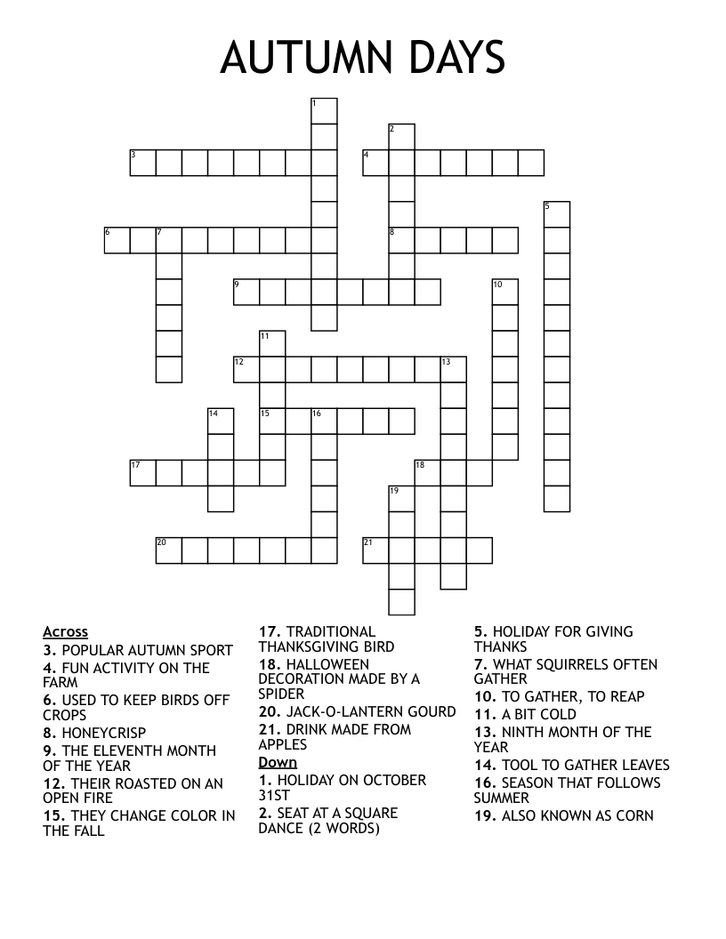 Autumn Days Crossword - Wordmint pertaining to Free Printable Autumn Crossword Puzzle For Adults