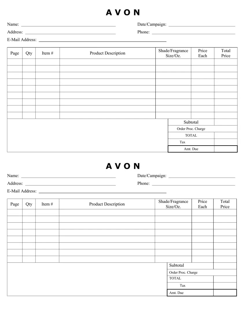 Avon Order Form ≡ Fill Out Printable Pdf Forms Online in Free Printable Avon Order Form