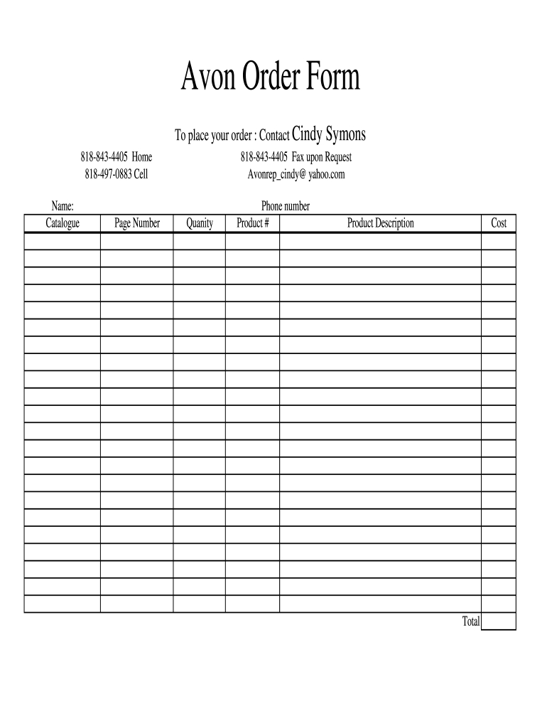 Avon Order Form - Fill Online, Printable, Fillable, Blank - Pdffiller regarding FREE Printable Avon Order Form
