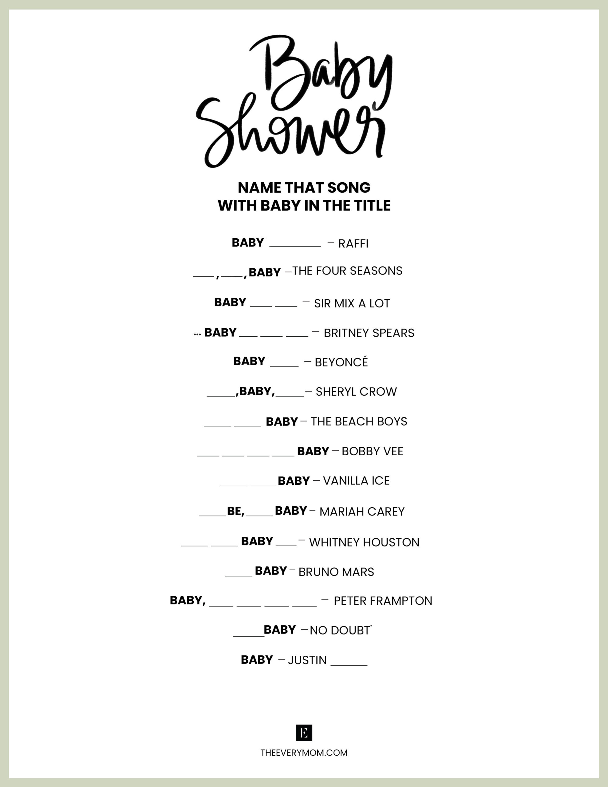 Baby Shower Games: 20 Fun And Unique Baby Shower Activities within FREE Printable Baby Shower Games Black and White