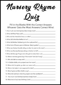 Baby Shower Games - Free Printables - Nursery Rhymes - within Free Printable Baby Shower Game