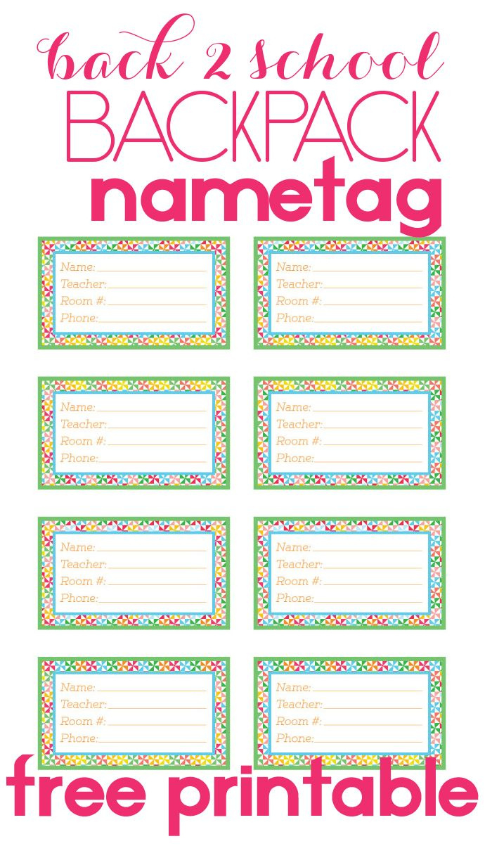 Back To School Backpack Name Tag throughout Free Printable Backpack Name Tags