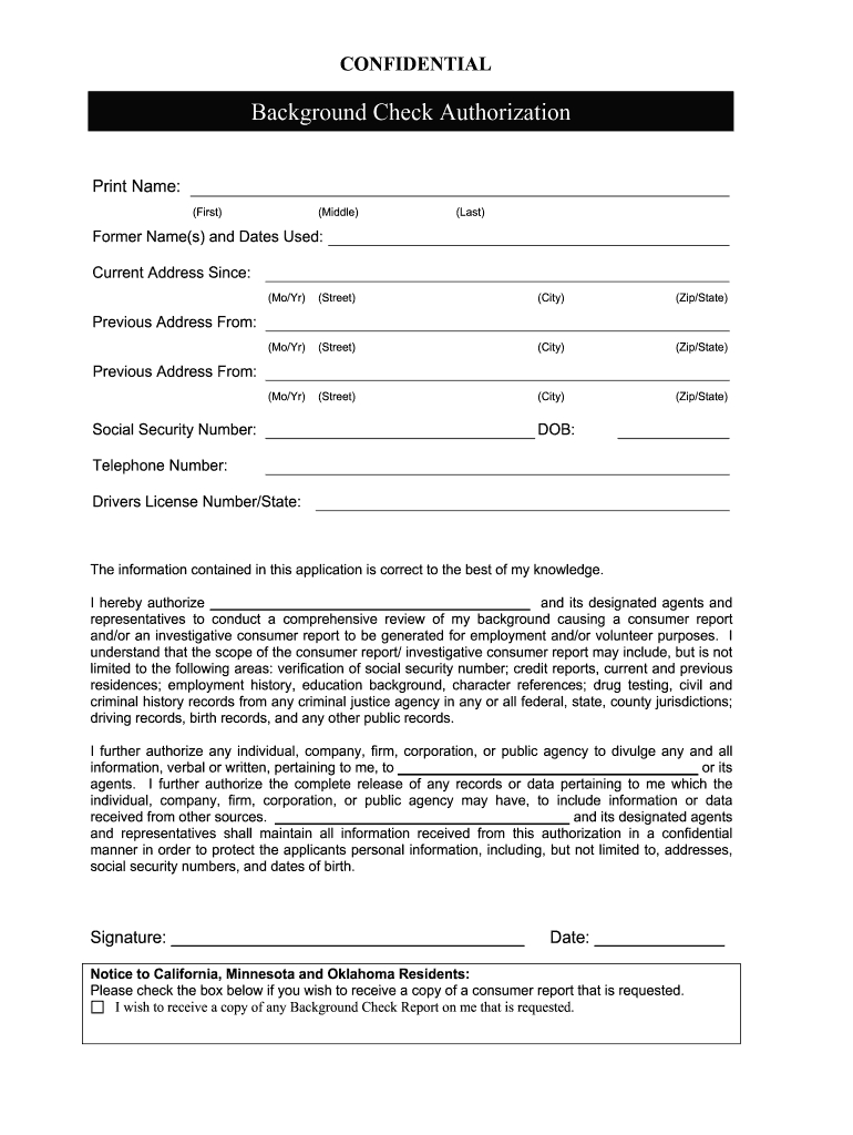 Background Check Authorization Form - Fill Online, Printable regarding Free Printable Background Check Forms