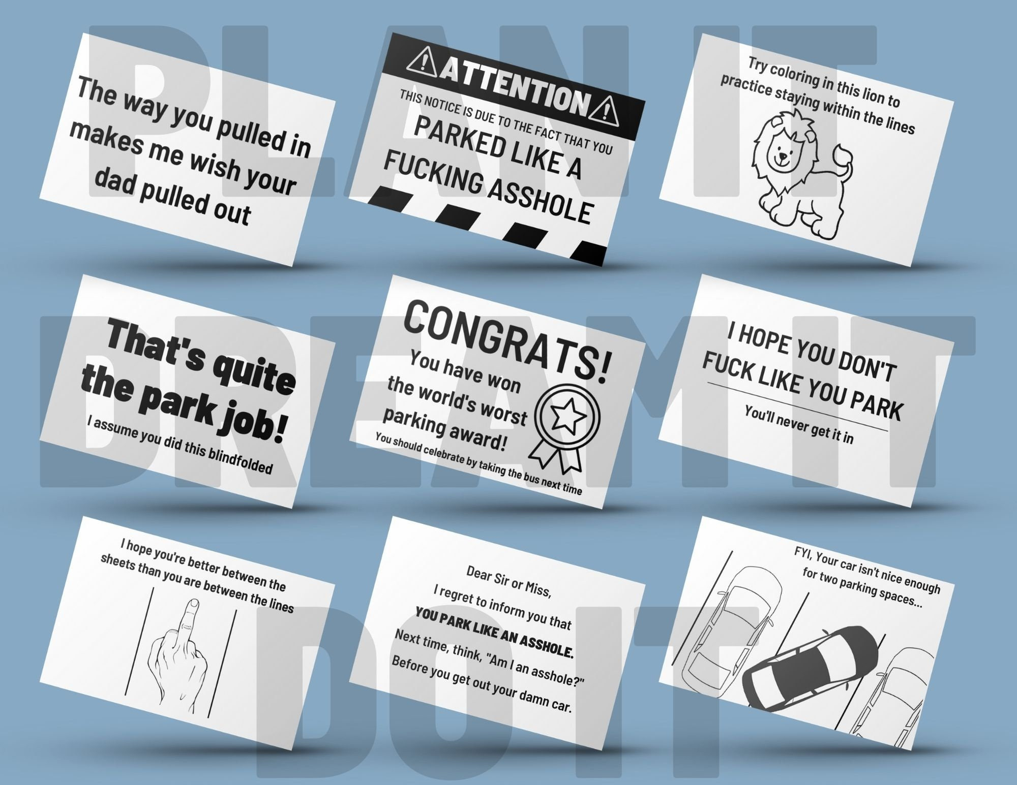 Bad Parking Cards | Printable Instant Pdf Of 9 Cards within Free Printable Bad Parking Cards