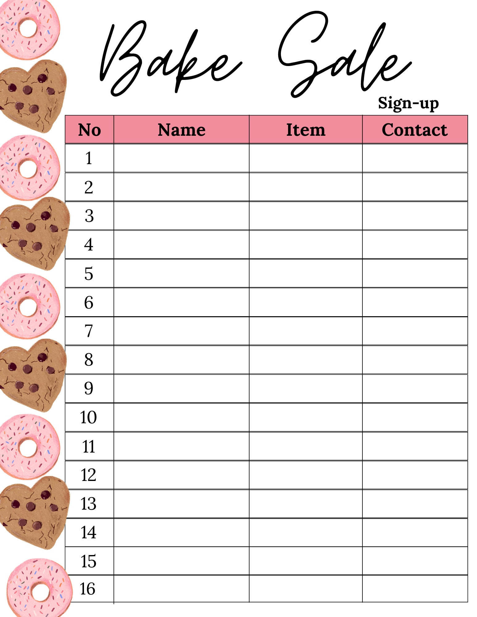 Bake Sale Sign Up Sheet | Bake Sale Sheet | Printable Bake Sale throughout FREE Printable Bake Sale Sign Up Sheet
