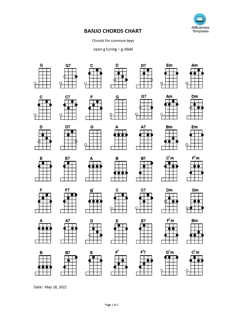 Banjo Chords Chart | Templates At Allbusinesstemplates intended for Free Printable Banjo Chord Chart