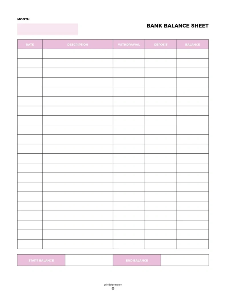 Bank Balance Sheet Printables - 16 Free Bank Account Trackers in Free Printable Bank Balance Sheet