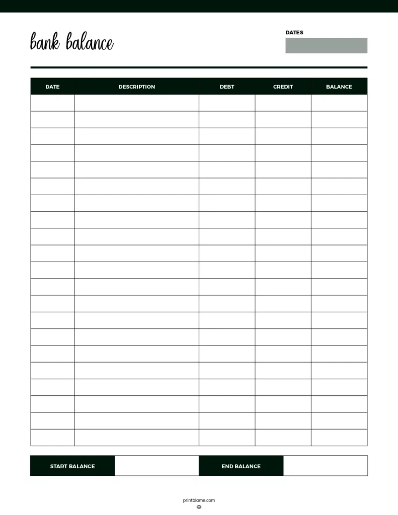 Bank Balance Sheet Printables - 16 Free Bank Account Trackers intended for FREE Printable Bank Balance Sheet