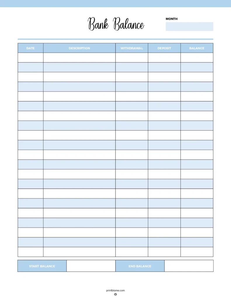 Bank Balance Sheet Printables - 16 Free Bank Account Trackers with regard to FREE Printable Bank Balance Sheet