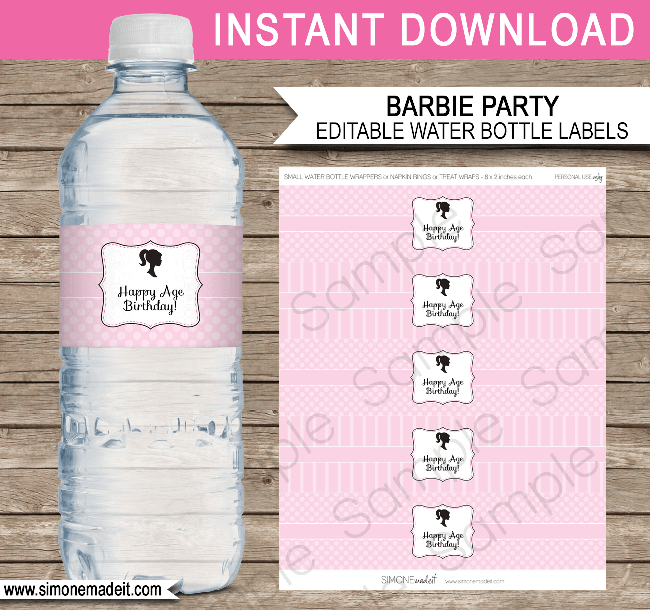 Barbie Party Printables, Invitations &amp;amp; Decorations with FREE Printable Barbie Water Bottle Labels