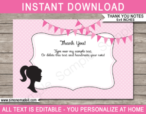 Barbie Party Thank You Cards Template with regard to Free Printable Barbie Thank You Tags