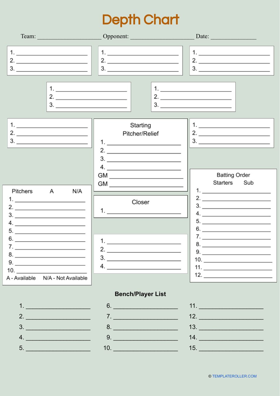 Baseball Depth Chart Template Download Printable Pdf | Templateroller intended for FREE Printable Baseball Depth Chart