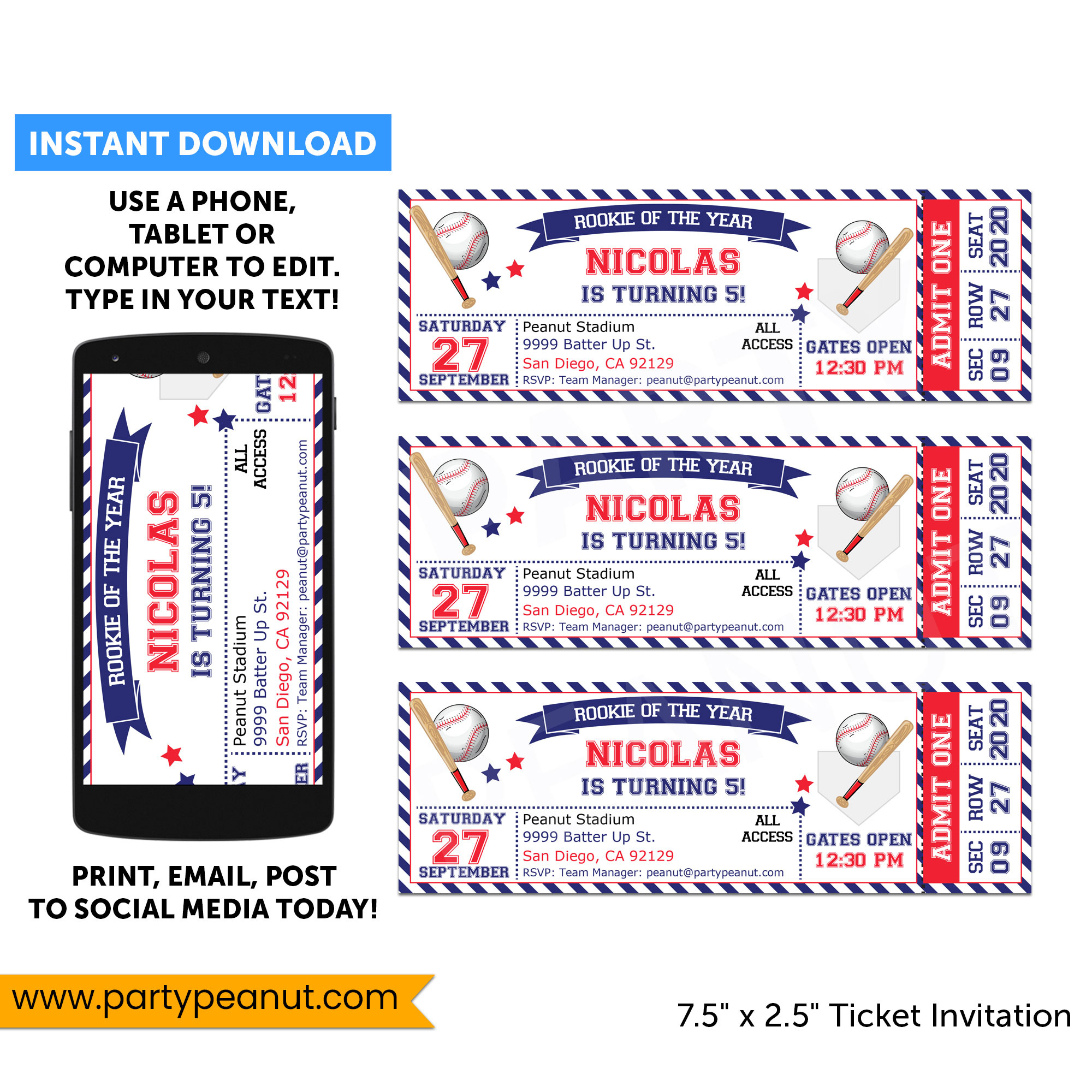 Baseball Ticket Invitations Party Printable - Party Peanut inside Free Printable Baseball Ticket Birthday Invitations