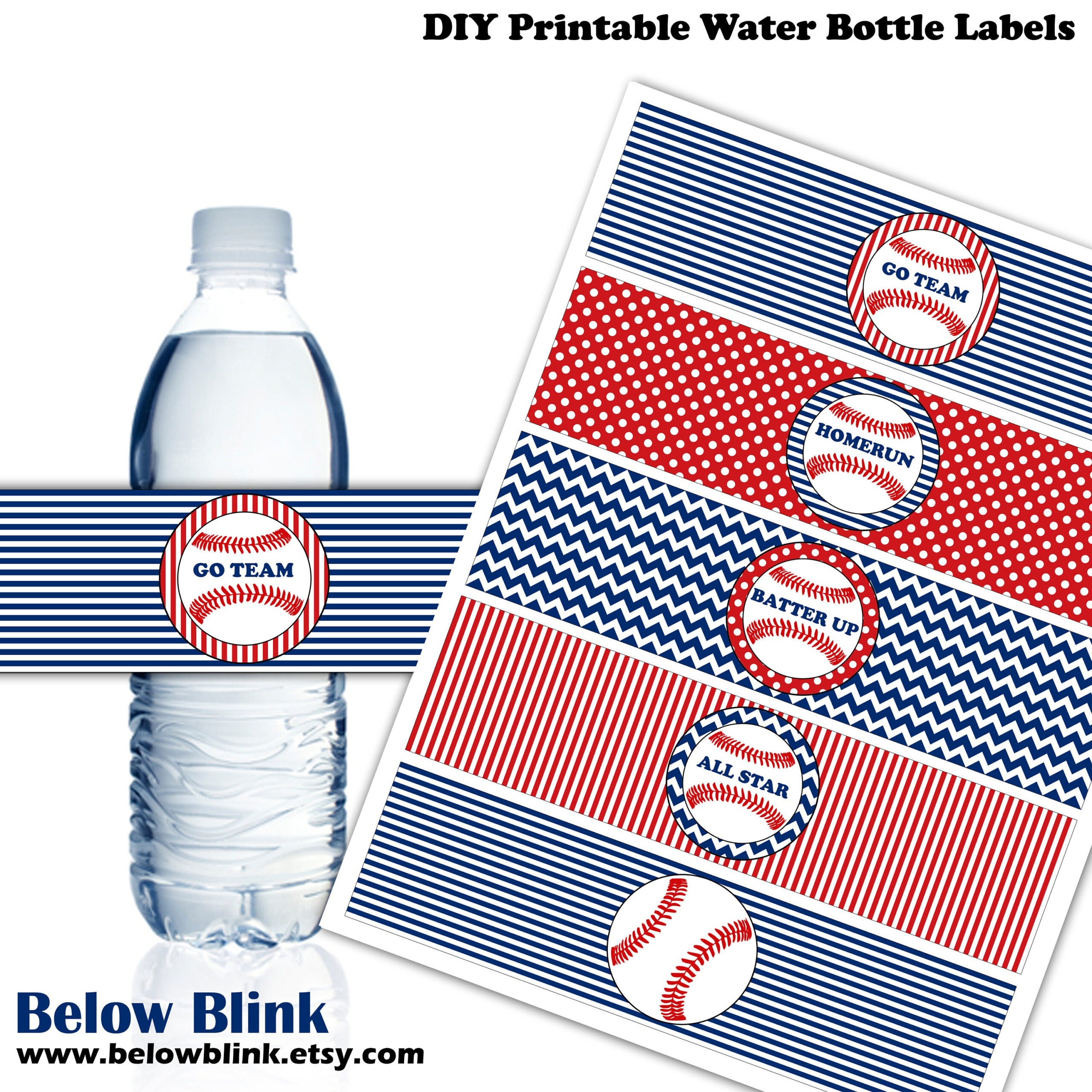Baseball Water Bottle Labels, Printable Labels, Baseball Party in Free Printable Baseball Water Bottle Labels