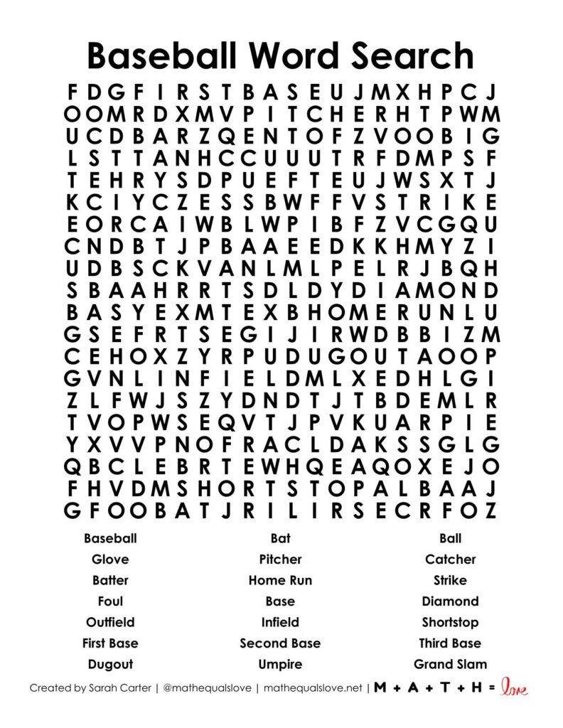 Baseball Word Search Puzzle (Free Printable Pdf) inside Free Printable Baseball Word Search