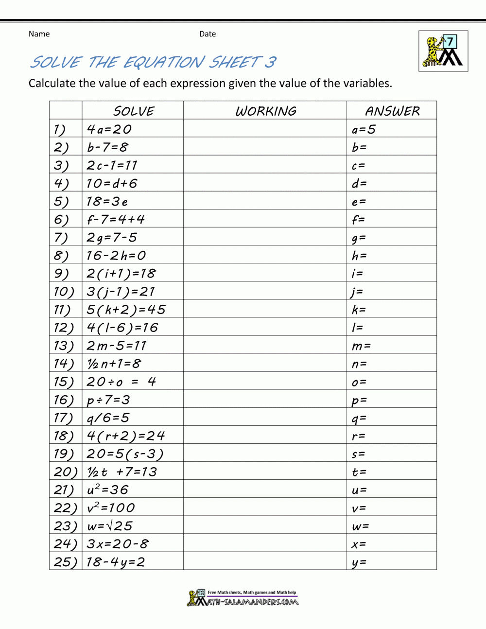 Basic Algebra Worksheets for Free Printable Basic Algebra Worksheets