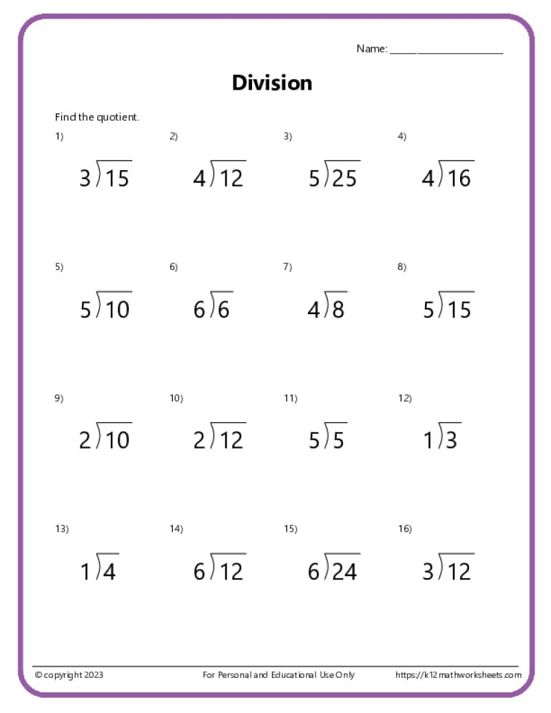 Basic Division Worksheets inside Free Printable Basic Division Worksheets