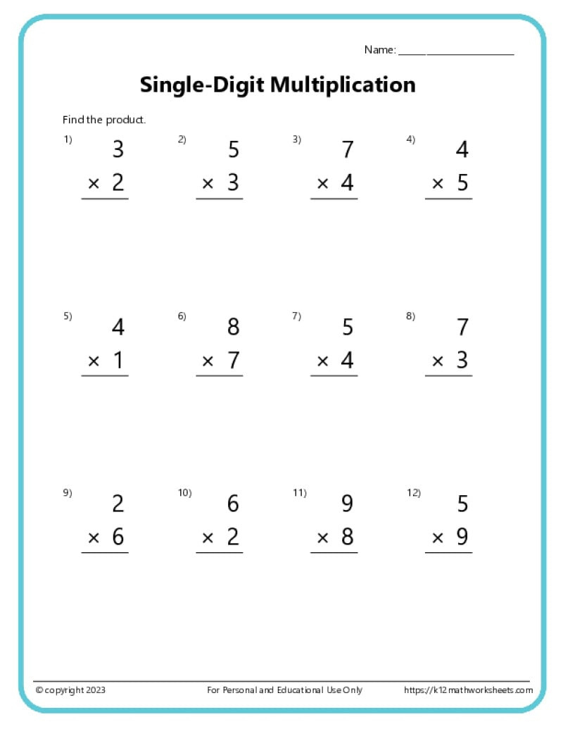 Basic Multiplication Worksheets - K12 Math Worksheets pertaining to FREE Printable Basic Multiplication Worksheets
