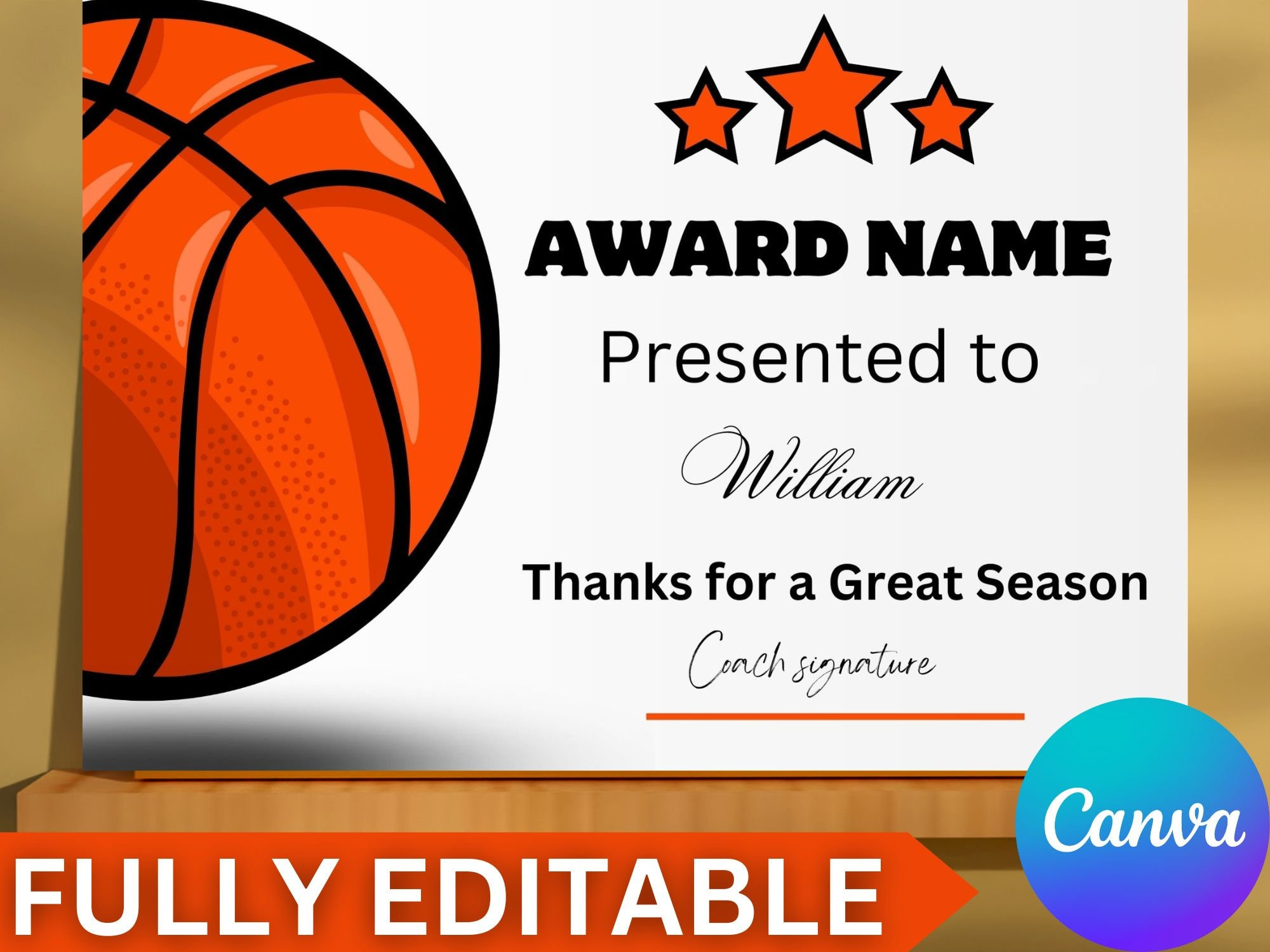 Basketball Award Certificate Editable Canva Template Printable in FREE Printable Basketball Award Certificates