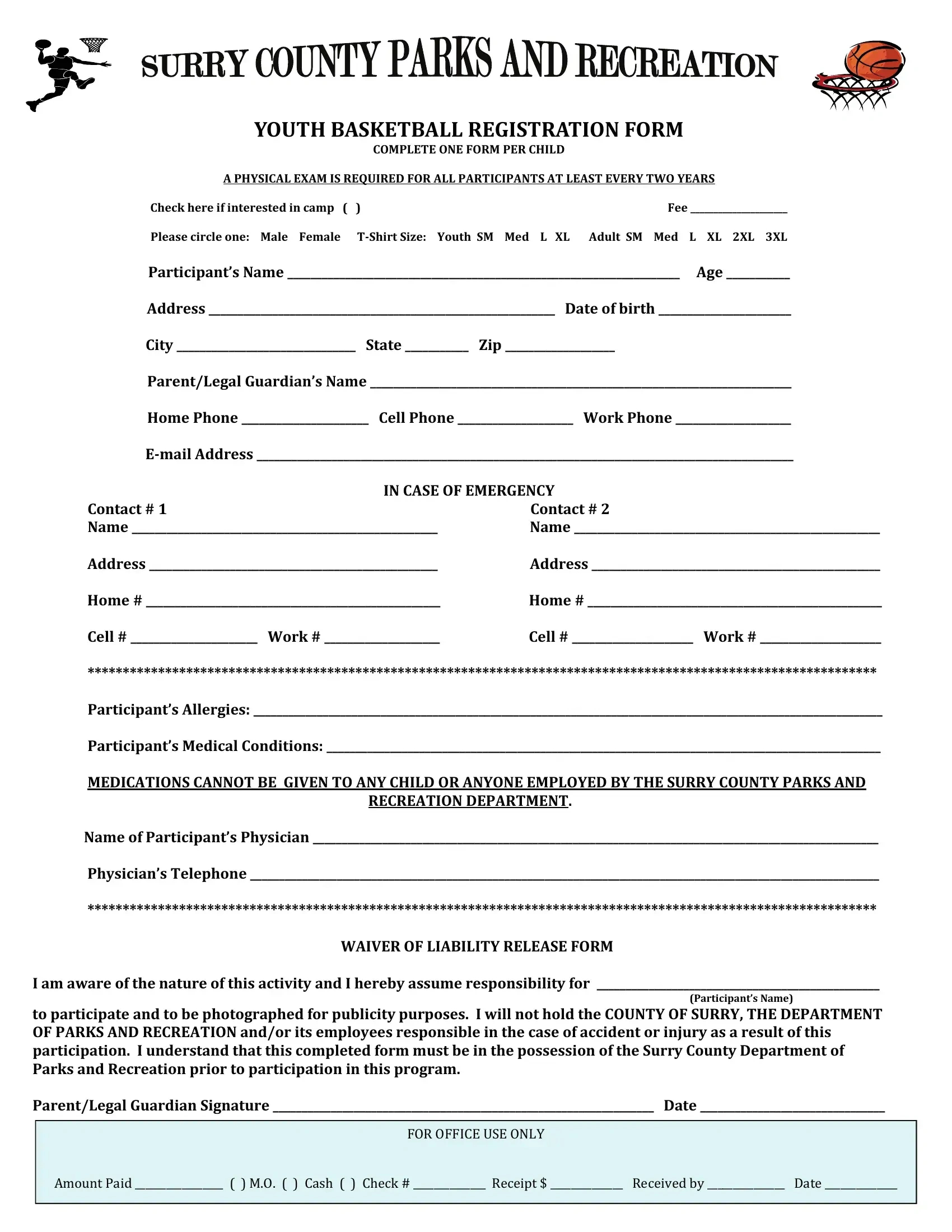 Basketball Registration Form ≡ Fill Out Printable Pdf Forms Online inside FREE Printable Basketball Registration Form