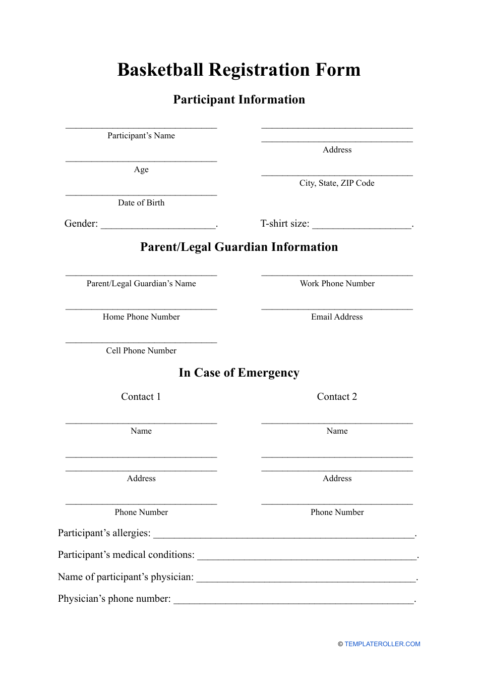 Basketball Registration Form - Fill Out, Sign Online And Download for FREE Printable Basketball Registration Form