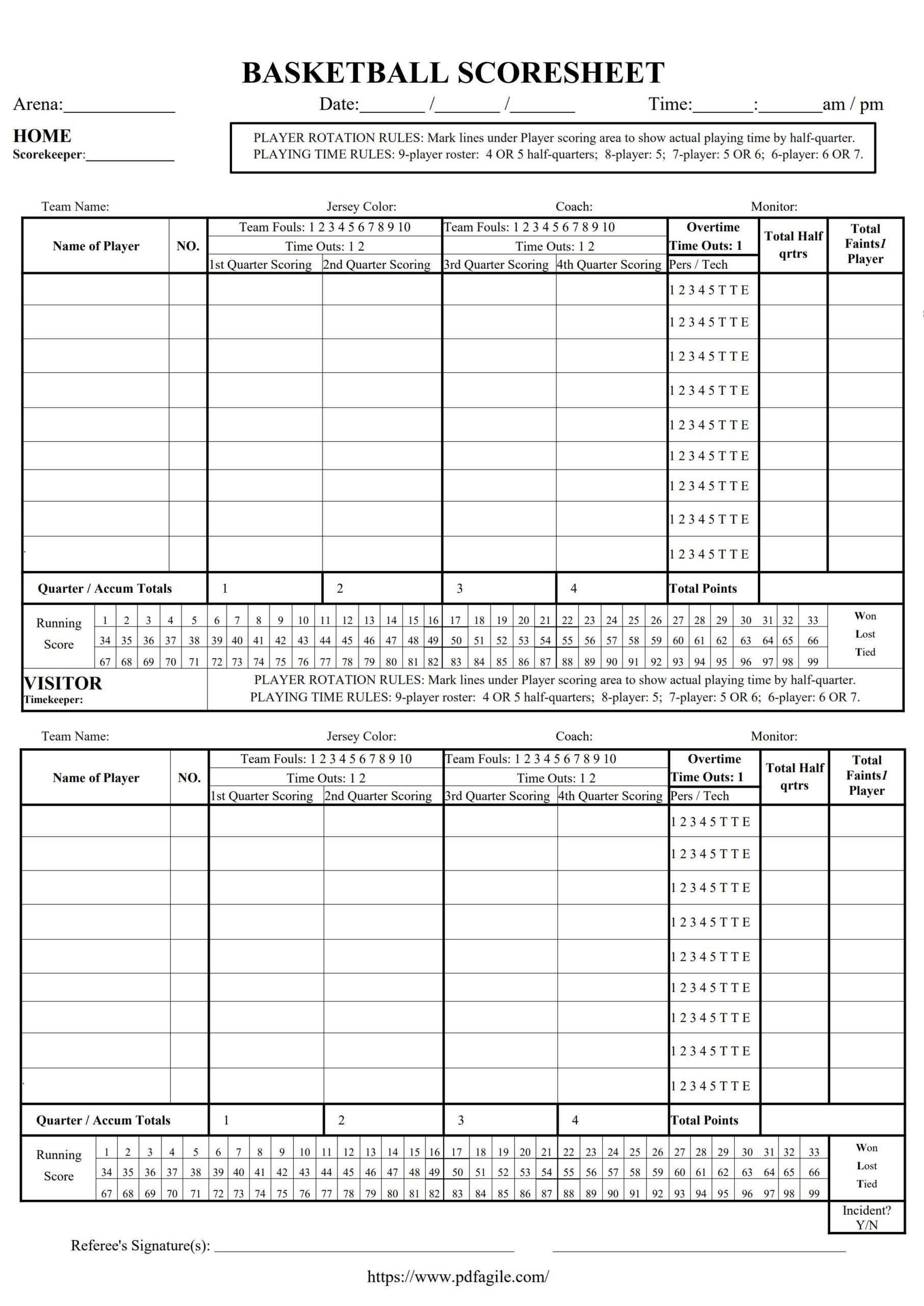 Basketball Scoresheet Template | Pdf Agile throughout FREE Printable Basketball Score Sheet Template