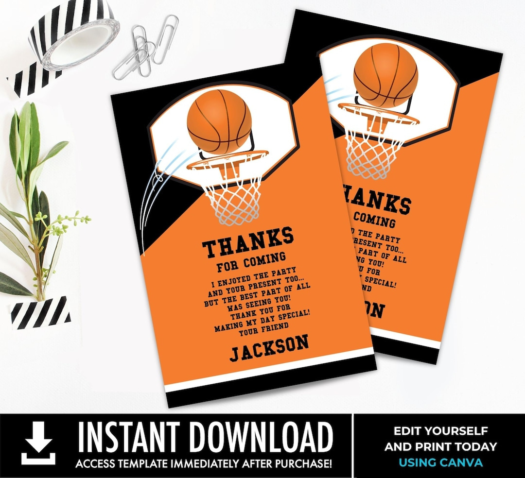 Basketball Thank You Note - Basketball Party, Basketball Birthday within FREE Printable Basketball Thank You Cards