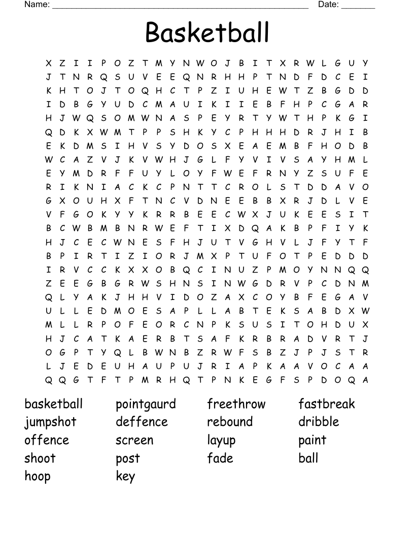 Basketball Word Search - Wordmint for Free Printable Basketball Word Search