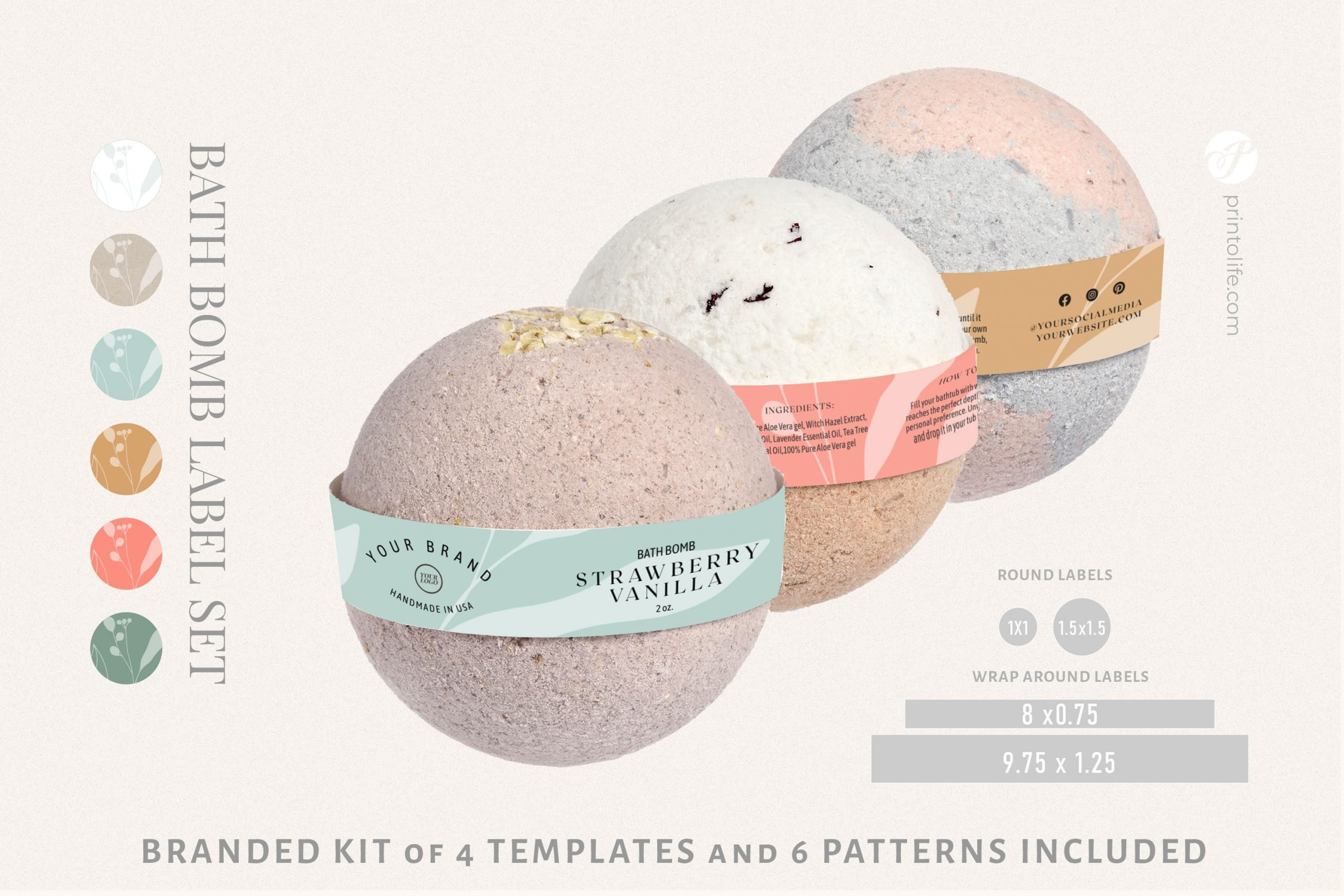 Bath Bomb Label Template, Printable Botanical Wrap And Sticker For for FREE Printable Bath Bomb Labels