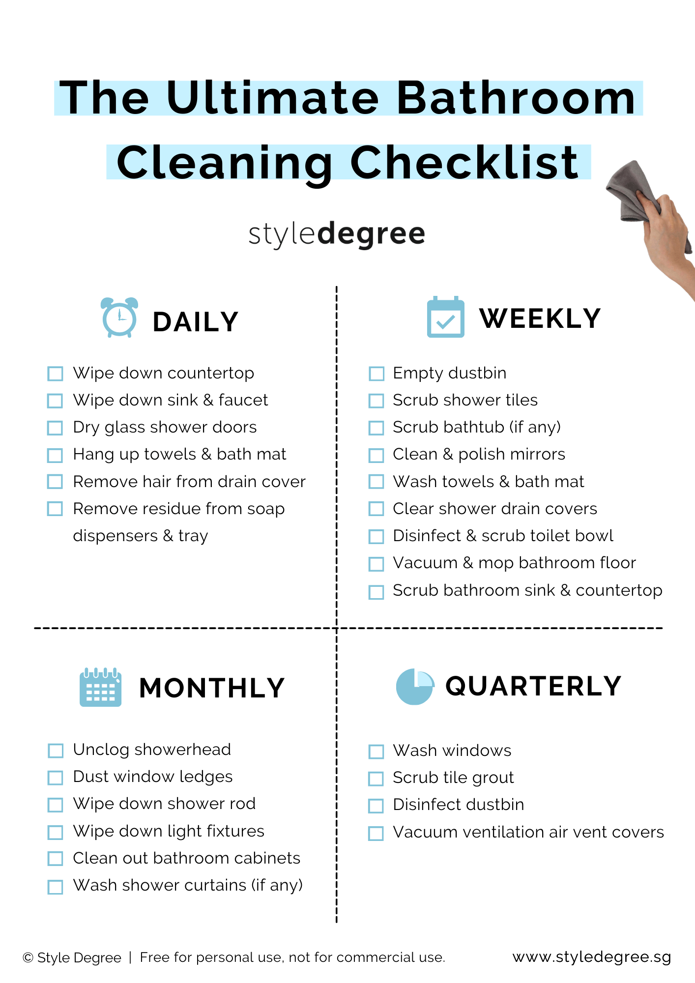 Bathroom Cleaning Checklist Free Printablestyle Degree regarding FREE Printable Bathroom Cleaning Checklist