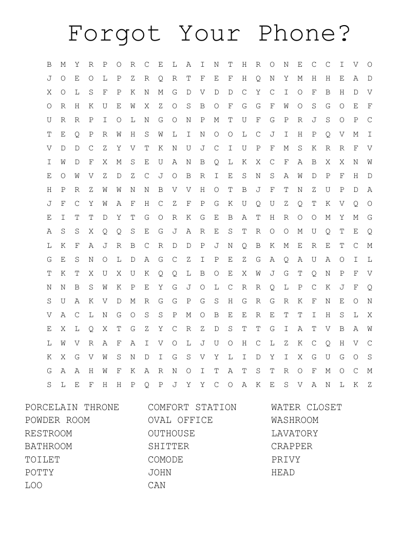 Bathroom Word Search - Wordmint with regard to Free Printable Bathroom Word Search