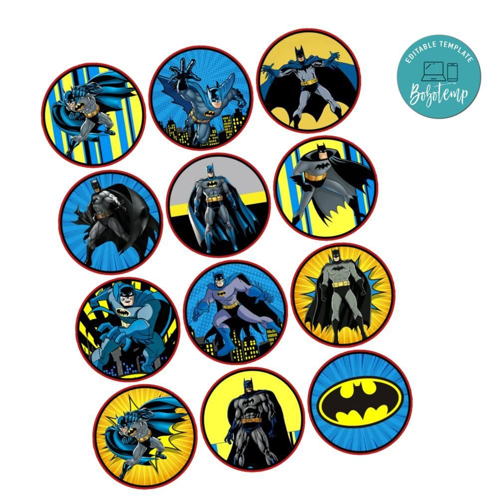 Batman Cupcake Toppers Template Printable Instant Download | Bobotemp regarding Free Printable Batman Cupcake Toppers