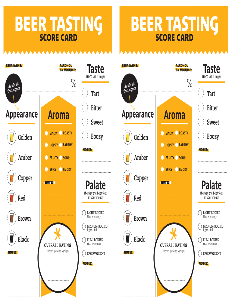 Bear Tasting Score Card Form - Fill Online, Printable, Fillable within FREE Printable Beer Tasting Score Sheet