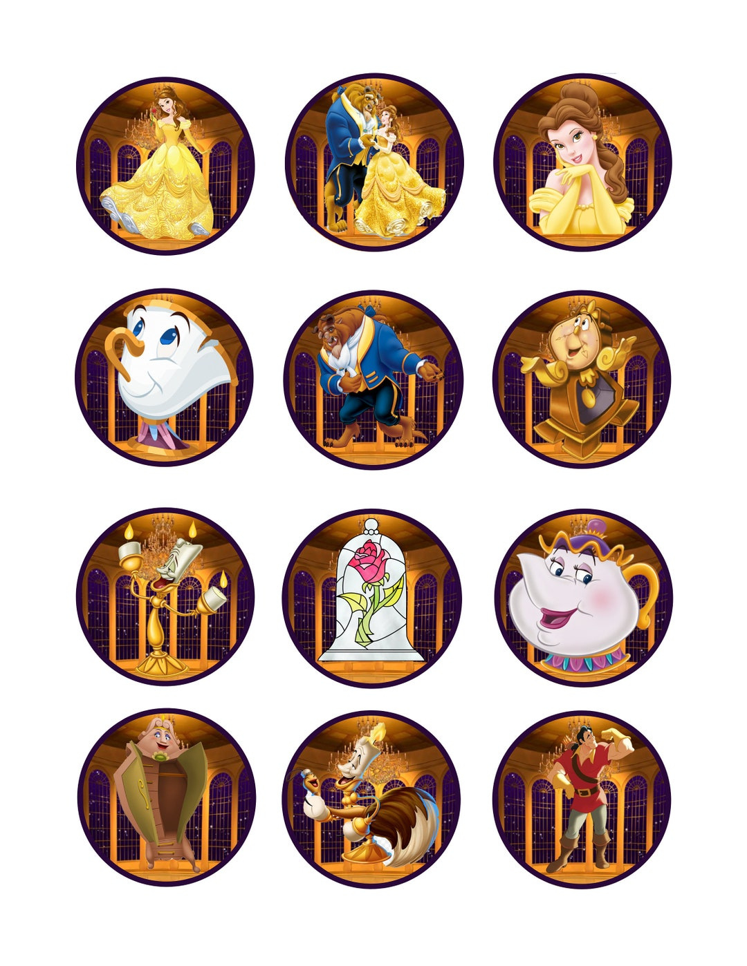 Beauty And The Beast Cupcake Toppers, Beauty &amp;amp; The Beast, Princess Belle Birthday, Set Of 12, Party Favor Tags, Digital Download, Printable - Etsy Uk for Free Printable Beauty And The Beast Cupcake Toppers