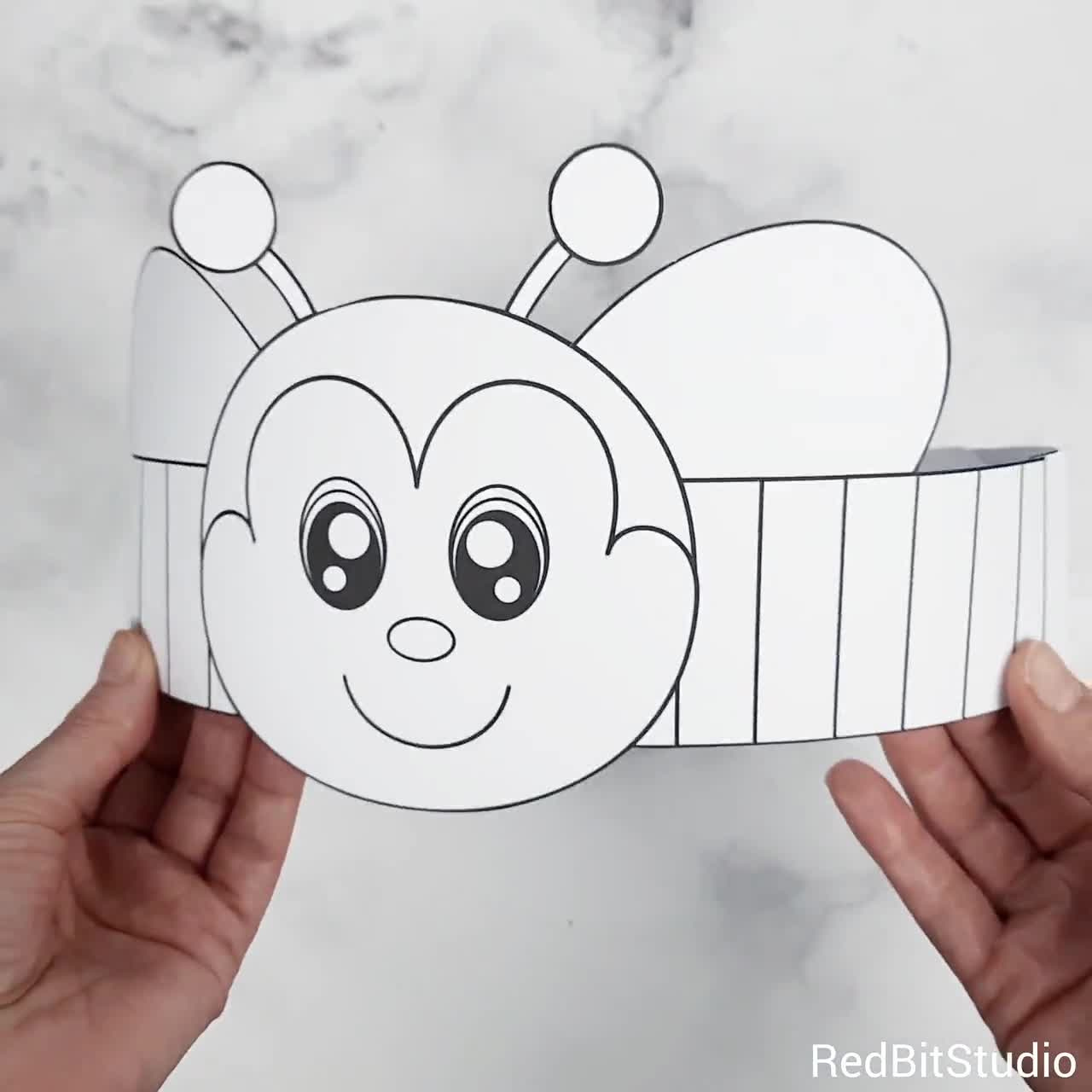 Bee Paper Coloring Crown, Bug Paper Hat For Kids, Instant Download Paper Crown Animals, Digital Party Headband, Printable Party Mask intended for Free Printable Bee Headband Template