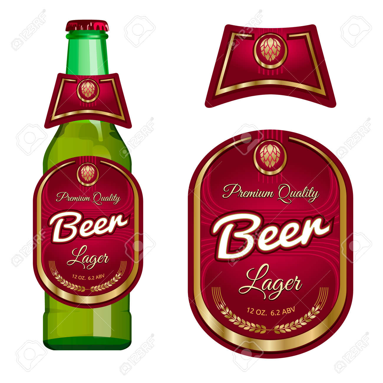 Beer Label Template With Neck Label. Vector Illustration. Royalty with regard to Free Printable Beer Bottle Labels